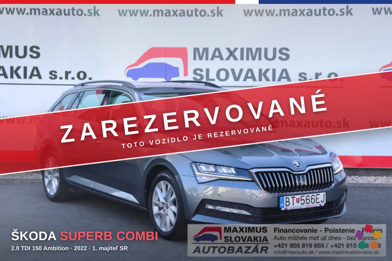 *REZERVOVANÉ* Škoda Superb Combi 2.0 TDI 150 Ambition | 2022 | 1. majiteľ SR | Len 87 tis. km | Serviska – fotografia 1 z 15