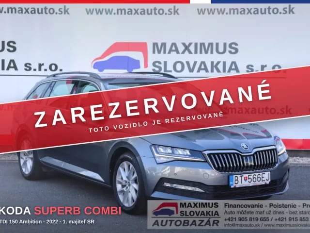 *REZERVOVANÉ* Škoda Superb Combi 2.0 TDI 150 Ambition | 2022 | 1. majiteľ SR | Len 87 tis. km | Serviska